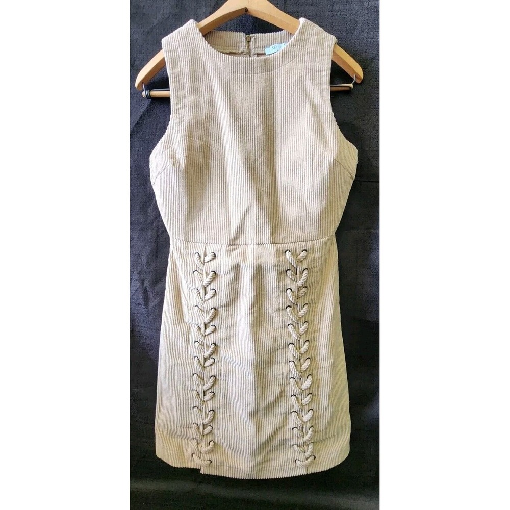 She + Sky Tan Womens Sleeveless Corduroy Dress Braid Design‎ Short Size S